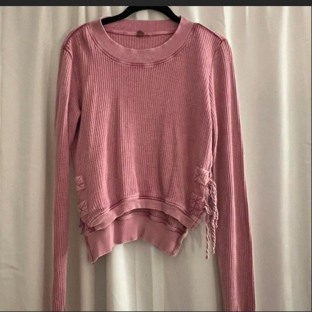 Free People Pink waffle knit sweater